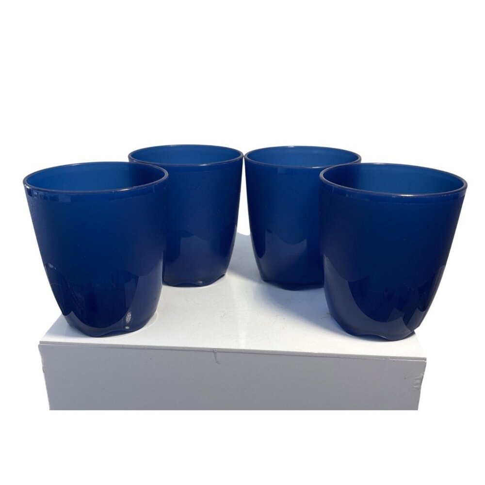 Tupperware Open House Tumblers Blue 275 ML Scalloped Bottom Set of 4 USA